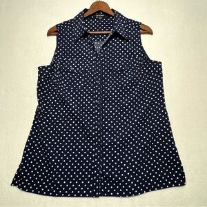 Notations Navy Polka Dot Sleeveless Blouse Classic Size L